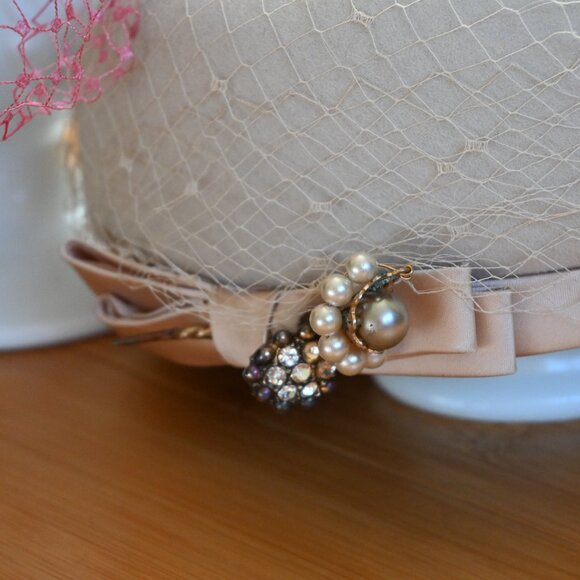 VTG 40s 50s Ladies Hats Lot of 2 Women's Fascinator Evelyn Varon MCM Mad Men - Picture 3 of 10